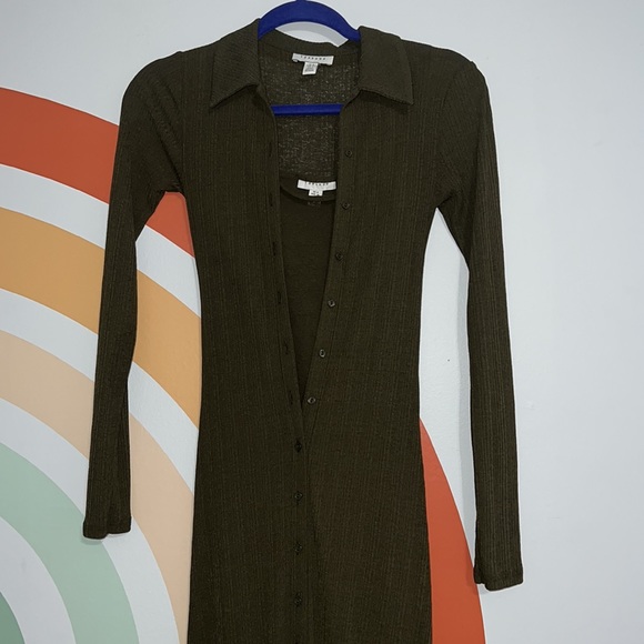 Top Shop Midi Dress Cardigan Style Button Down Ribbed Green NWOT - Picture 7 of 10